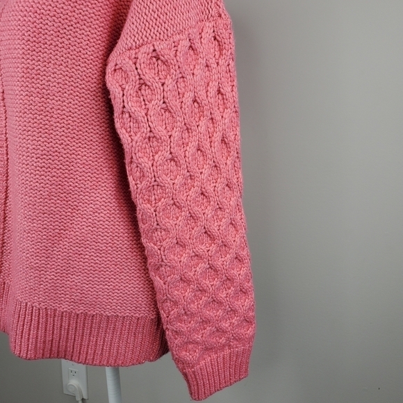 Gap Pink Wool Open Cardigan Cable Knit Sleeves - Picture 8 of 12